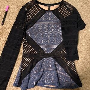 BCBGMaxAzria Black and Blue Lace Detail Top